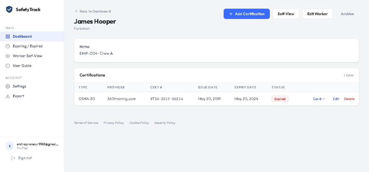 Desktop dashboard view with worker table and stat boxes